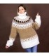 Icelandic Hand Knit Mohair Sweater Light Brown and White Fuzzy Turtleneck Handgestrickte pullover