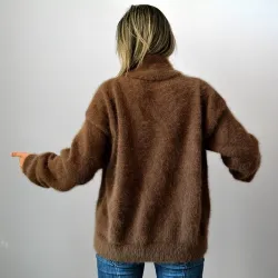 Hand Knit 100% Pure Angora Cardigan V-Neck brown Handgestrickte pullover