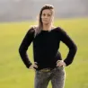 Hand Knit Mohair Sweater Black Fuzzy Crew Neck Handgestrickte pullover by Extravagantza