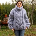 Hand Knit Mohair Sweater light gray Fuzzy Turtleneck 10 strands Handgestrickt pullover by Extravagantza