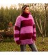 Hand Knit Mohair Sweater striped fuchsia pink Fuzzy Turtleneck Handgestrickt pullover by Extravagantza