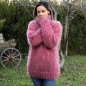 Hand Knit Mohair Sweater dark pink Fuzzy Turtleneck Handgestrickt pullover by Extravagantza