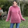 Hand Knit Mohair Sweater Dark Pink Fuzzy Turtleneck
