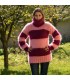 Hand Knit Mohair Sweater Striped Fuchsia Orchid Fuzzy Turtleneck