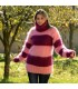 Hand Knit Mohair Sweater Striped Fuchsia Orchid Fuzzy Turtleneck