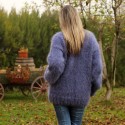 Hand Knit Mohair Sweater denim Fuzzy Turtleneck Handgestrickt pullover by Extravagantza