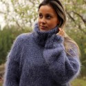 Hand Knit Mohair Sweater denim Fuzzy Turtleneck Handgestrickt pullover by Extravagantza