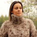 Hand Knit Mohair Sweater Brown White Mix Fuzzy Turtleneck Handgestrickt pullover