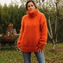 Hand Knitted Mohair Sweater orange Fuzzy Turtleneck Handgestrickt pullover by Extravagantza