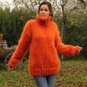 Hand Knitted Mohair Sweater orange Fuzzy Turtleneck Handgestrickt pullover by Extravagantza