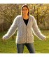 Hand Knit Mohair cardigan light gray v-neck Handgestrickt pullover by Extravagantza