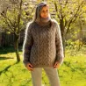 Cable Hand Knit Mohair Sweater gray Fuzzy Turtleneck Handgestrickt pullover by Extravagantza