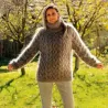 Cable Hand Knit Mohair Sweater gray Fuzzy Turtleneck Handgestrickt pullover by Extravagantza