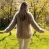 Cable Hand Knit Mohair Sweater gray Fuzzy Turtleneck Handgestrickt pullover by Extravagantza