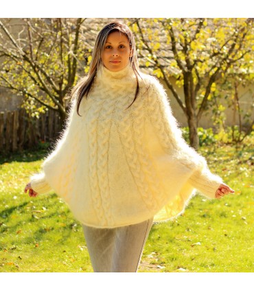 White Hand Knit Mohair Poncho, Cape 