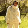 Cable Hand Knit Mohair Sweater white Fuzzy Turtleneck Handgestrickt pullover by Extravagantza