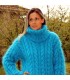 Cable Hand Knit Mohair Sweater light blue Fuzzy Turtleneck Handgestrickt pullover by Extravagantza