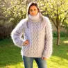 Cable Hand Knit Mohair Sweater ver light gray Fuzzy Turtleneck Handgestrickt pullover by Extravagantza