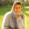 Cable Hand Knit Mohair Sweater ver light gray Fuzzy Turtleneck Handgestrickt pullover by Extravagantza