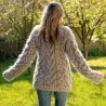 Cable Hand Knit Mohair Sweater light gray Fuzzy Turtleneck Handgestrickt pullover by Extravagantza