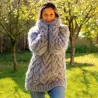 Cable Hand Knit Mohair Sweater light gray Fuzzy Turtleneck Handgestrickt pullover by Extravagantza
