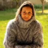 Cable Hand Knit Mohair Sweater light gray Fuzzy Turtleneck Handgestrickt pullover by Extravagantza