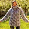 Chain Pattern Design Cable Hand Knit Mohair Sweater light gray Fuzzy Turtleneck Handgestrickt pullover by Extravagantza