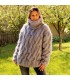 Chain Pattern Design Cable Hand Knit Mohair Sweater light gray Fuzzy Turtleneck Handgestrickt pullover by Extravagantza