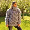 Chain Pattern Design Cable Hand Knit Mohair Sweater light gray Fuzzy Turtleneck Handgestrickt pullover by Extravagantza