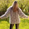 Chain Pattern Design Cable Hand Knit Mohair Sweater light gray Fuzzy Turtleneck Handgestrickt pullover by Extravagantza