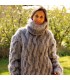 Chain Pattern Design Cable Hand Knit Mohair Sweater light gray Fuzzy Turtleneck Handgestrickt pullover by Extravagantza