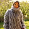 Chain Pattern Design Cable Hand Knit Mohair Sweater light gray Fuzzy Turtleneck Handgestrickt pullover by Extravagantza