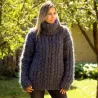 Cable Hand Knit Mohair Sweater ver dark gray Fuzzy Turtleneck Handgestrickt pullover by Extravagantza