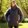 Cable Hand Knit Mohair Sweater ver dark gray Fuzzy Turtleneck Handgestrickt pullover by Extravagantza