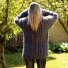 Cable Hand Knit Mohair Sweater ver dark gray Fuzzy Turtleneck Handgestrickt pullover by Extravagantza