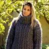 Cable Hand Knit Mohair Sweater ver dark gray Fuzzy Turtleneck Handgestrickt pullover by Extravagantza