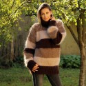 Hand Knit Mohair Sweater striped brown cream Fuzzy Turtleneck Handgestrickt pullover by Extravagantza