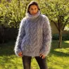 Cable Hand Knit Mohair Sweater black gray mix Fuzzy Turtleneck Handgestrickt pullover by Extravagantza