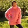 Hand Knit Mohair Sweater pink Fuzzy Turtleneck Handgestrickt pullover by Extravagantza