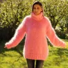 Hand Knit Mohair Sweater pink Fuzzy Turtleneck Handgestrickt pullover by Extravagantza
