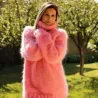 Hand Knit Mohair Sweater pink Fuzzy Turtleneck Handgestrickt pullover by Extravagantza