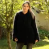 Ribbed Hand Knit Mohair Sweater black hooded Fuzzy Turtleneck Handgestrickt pullover by Extravagantza