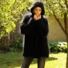 Ribbed Hand Knit Mohair Sweater black hooded Fuzzy Turtleneck Handgestrickt pullover by Extravagantza