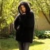 Ribbed Hand Knit Mohair Sweater black hooded Fuzzy Turtleneck Handgestrickt pullover by Extravagantza