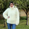 Cable Hand Knit Mohair Sweater white Fuzzy Turtleneck Handgestrickt pullover by Extravagantza