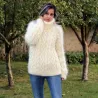 Cable Hand Knit Mohair Sweater white Fuzzy Turtleneck Handgestrickt pullover by Extravagantza