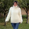 Cable Hand Knit Mohair Sweater white Fuzzy Turtleneck Handgestrickt pullover by Extravagantza