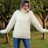 Hand Knit Mohair Sweater White Fuzzy Turtleneck Handgestrickte pullover
