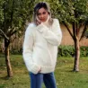 Hand Knit Mohair Sweater White Fuzzy Turtleneck Handgestrickte pullover