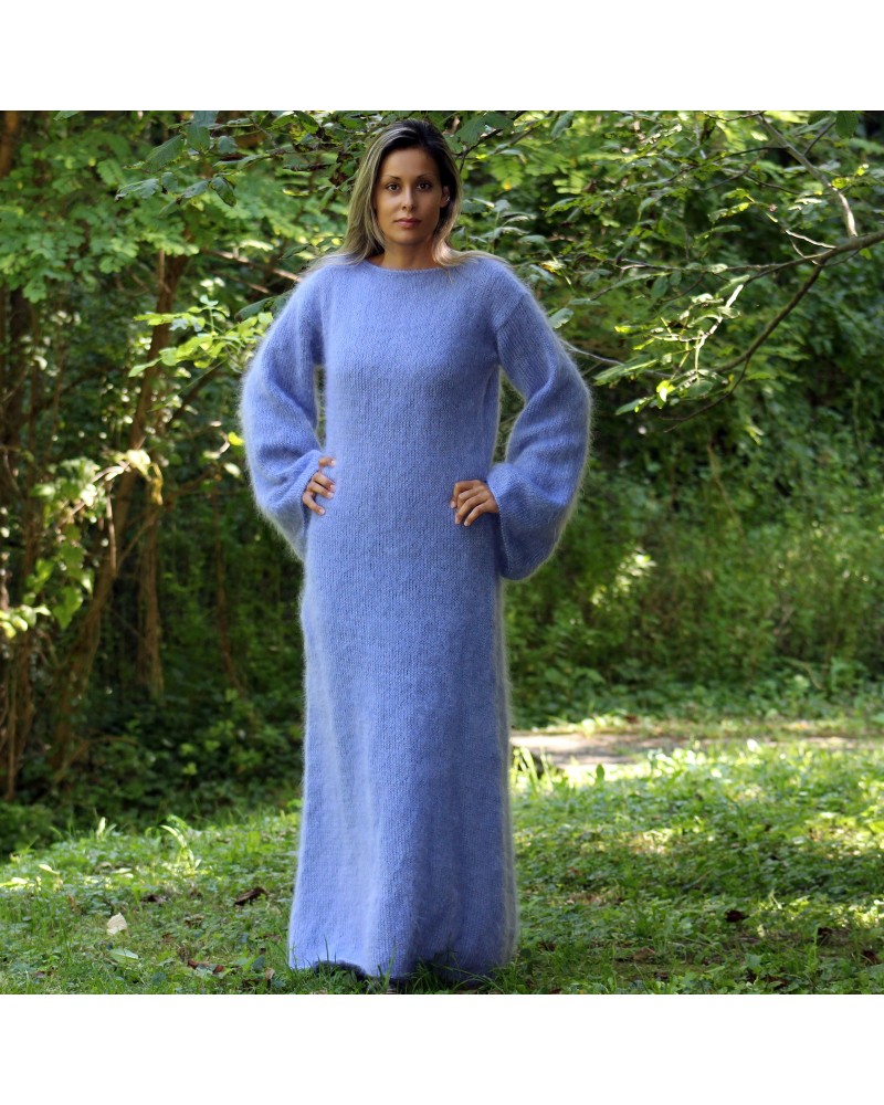 Hand Knitted Mohair Dress Light Lilac Fetish Sweater Boat neck Handgestrickte pullover by EXTRAVAGANTZA.